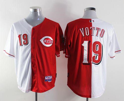 Reds #19 Joey Votto Red/White Split Fashion Stitched MLB Jersey Reds #19 Joey Votto Red/White Split Fashion Stitched MLB Jersey