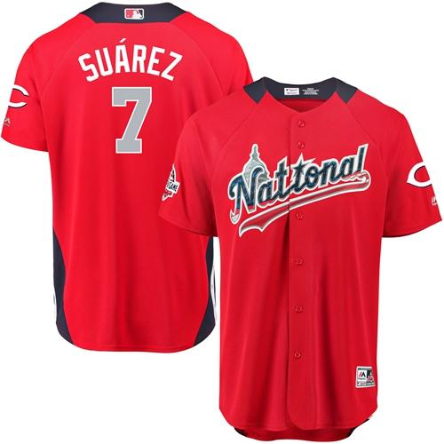 Reds #7 Eugenio Suarez Red 2018 All-Star National League Stitched MLB Jersey Reds #7 Eugenio Suarez Red 2018 All-Star National League Stitched MLB Jersey