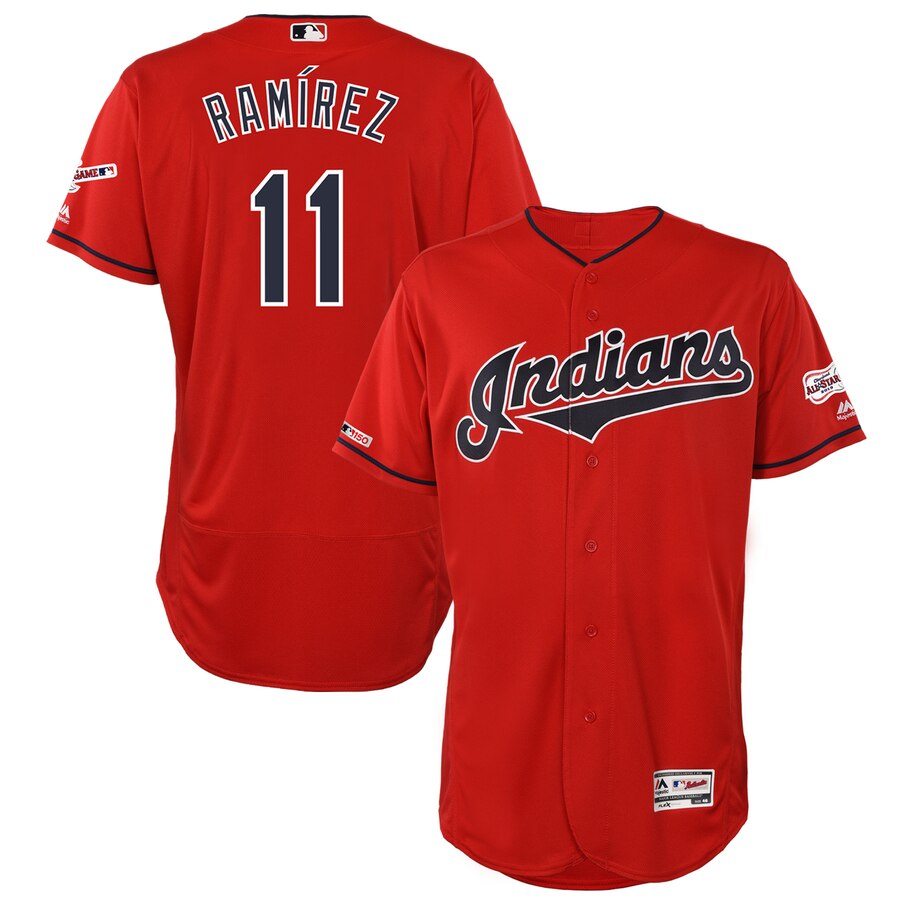 Cleveland Indians #11 Jose Ramirez Majestic Alternate 2019 All-Star Game Patch Flex Base Player Jersey Scarlet Cleveland Indians #11 Jose Ramirez Majestic Alternate 2019 All-Star Game Patch Flex Base Player Jersey Scarlet
