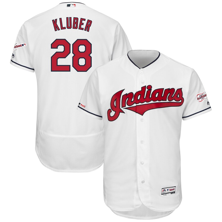 Cleveland Indians #28 Corey Kluber Majestic Home 2019 All-Star Game Patch Flex Base Player Jersey White Cleveland Indians #28 Corey Kluber Majestic Home 2019 All-Star Game Patch Flex Base Player Jersey White