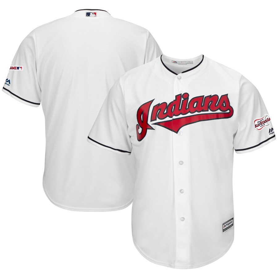 Cleveland Indians Blank Majestic Home 2019 All-Star Game Patch Cool Base Team Jersey White Cleveland Indians Blank Majestic Home 2019 All-Star Game Patch Cool Base Team Jersey White