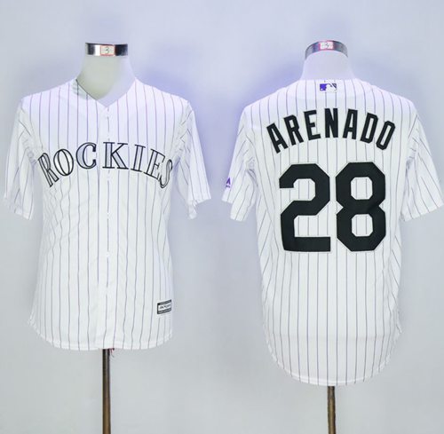 Rockies #28 Nolan Arenado White Strip New Cool Base Stitched MLB Jersey Rockies #28 Nolan Arenado White Strip New Cool Base Stitched MLB Jersey