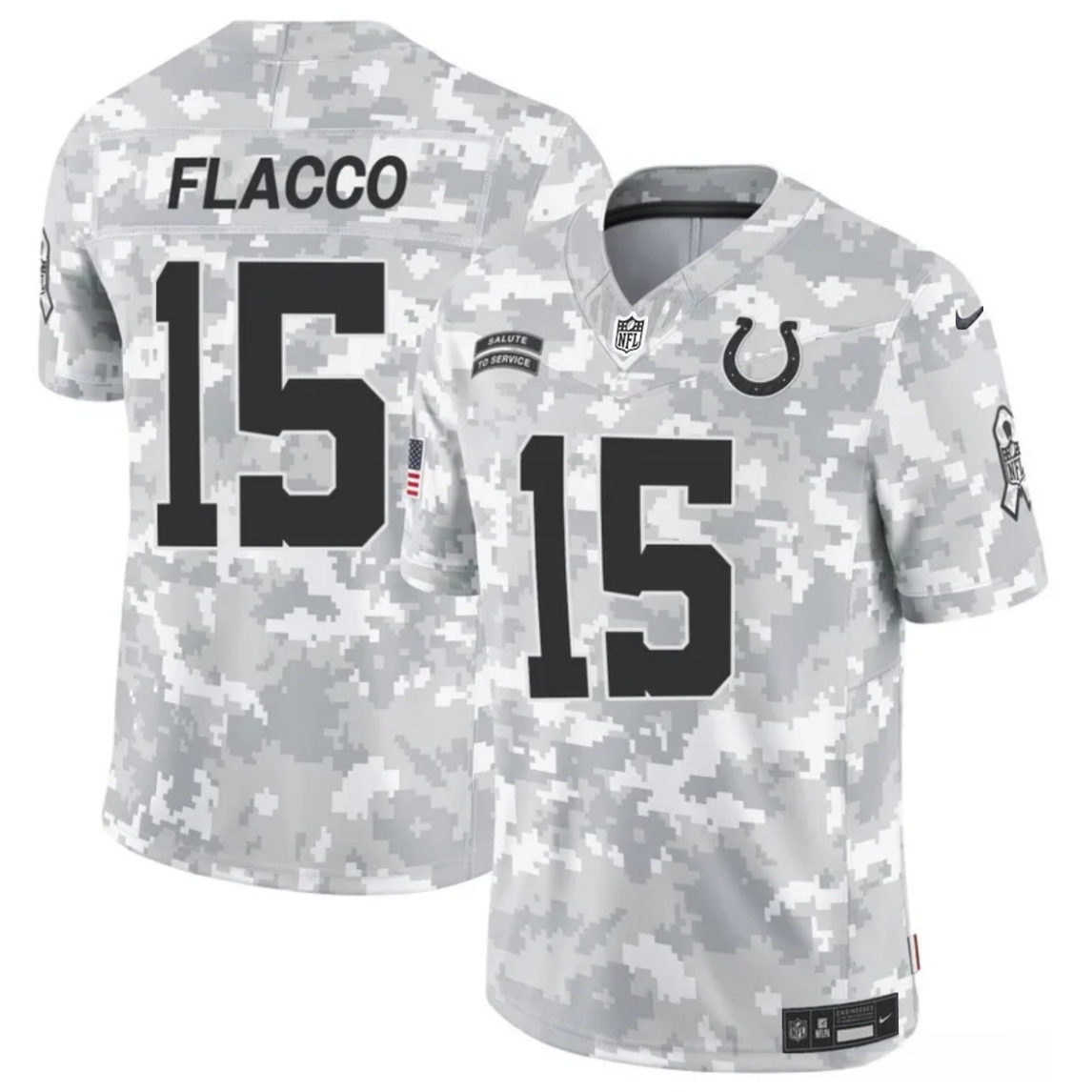 Men's Indianapolis Colts #15 Joe Flacco 2024 F.U.S.E Arctic Camo Salute to Service Limited Stitched Football Jersey Men's Indianapolis Colts #15 Joe Flacco 2024 F.U.S.E Arctic Camo Salute to Service Limited Stitched Football Jersey
