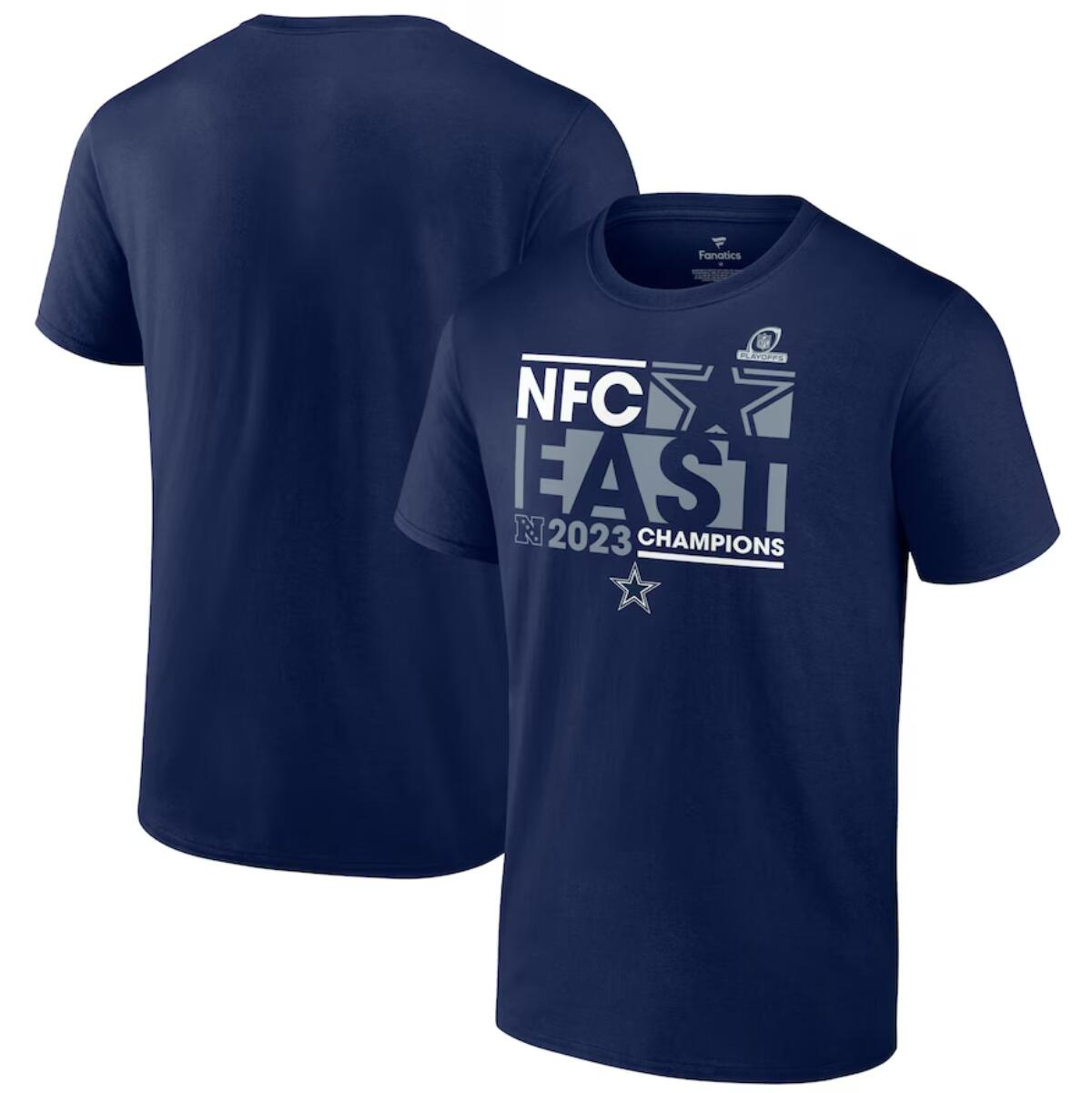 Men's Dallas Cowboys Navy 2023 NFC East Division Champions Conquer T-Shirt Men's Dallas Cowboys Navy 2023 NFC East Division Champions Conquer T-Shirt