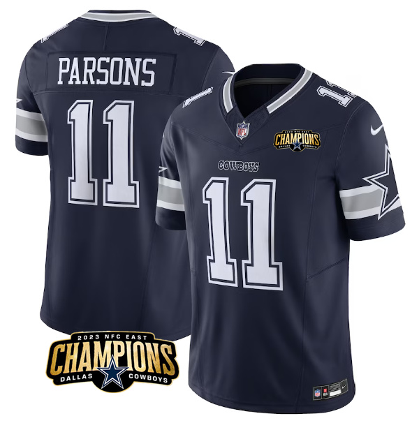 Men's Dallas Cowboys #11 Micah Parsons Navy 2023 F.U.S.E. NFC East Champions Patch Stitched Football Jersey Men's Dallas Cowboys #11 Micah Parsons Navy 2023 F.U.S.E. NFC East Champions Patch Stitched Football Jersey