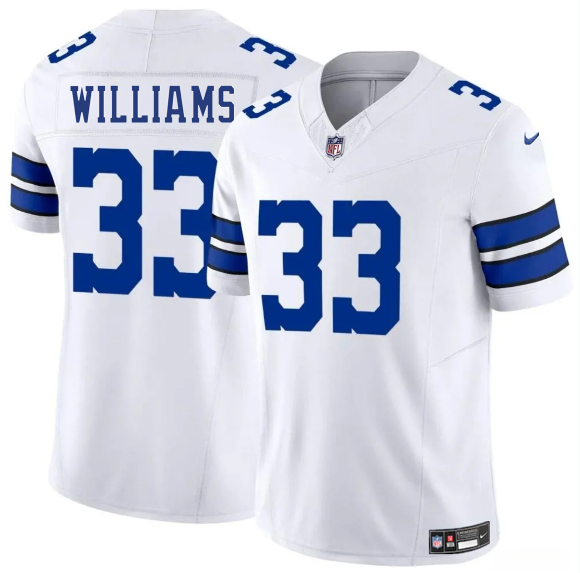 Men's Dallas Cowboys #33 Javonte Williams White 2025 F.U.S.E Vapor Untouchable Limited Stitched Football Jersey Men's Dallas Cowboys #33 Javonte Williams White 2025 F.U.S.E Vapor Untouchable Limited Stitched Football Jersey