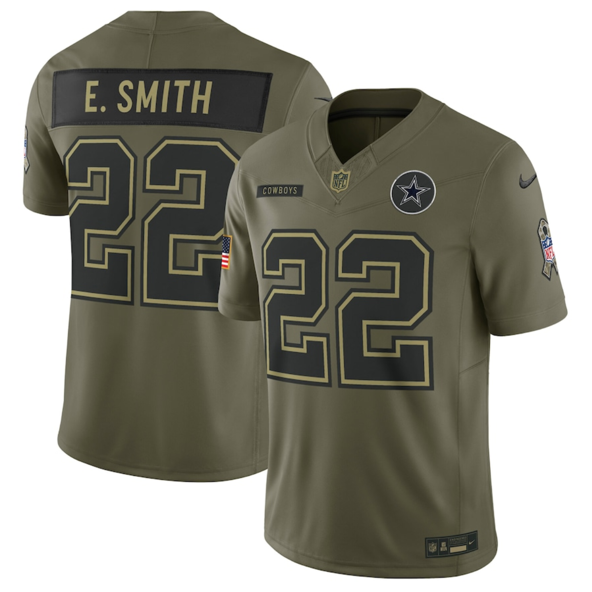 Men's Dallas Cowboys #22 Emmitt Smith Olive 2025 Salute to Service Limited Stitched Football Jersey Men's Dallas Cowboys #22 Emmitt Smith Olive 2025 Salute to Service Limited Stitched Football Jersey