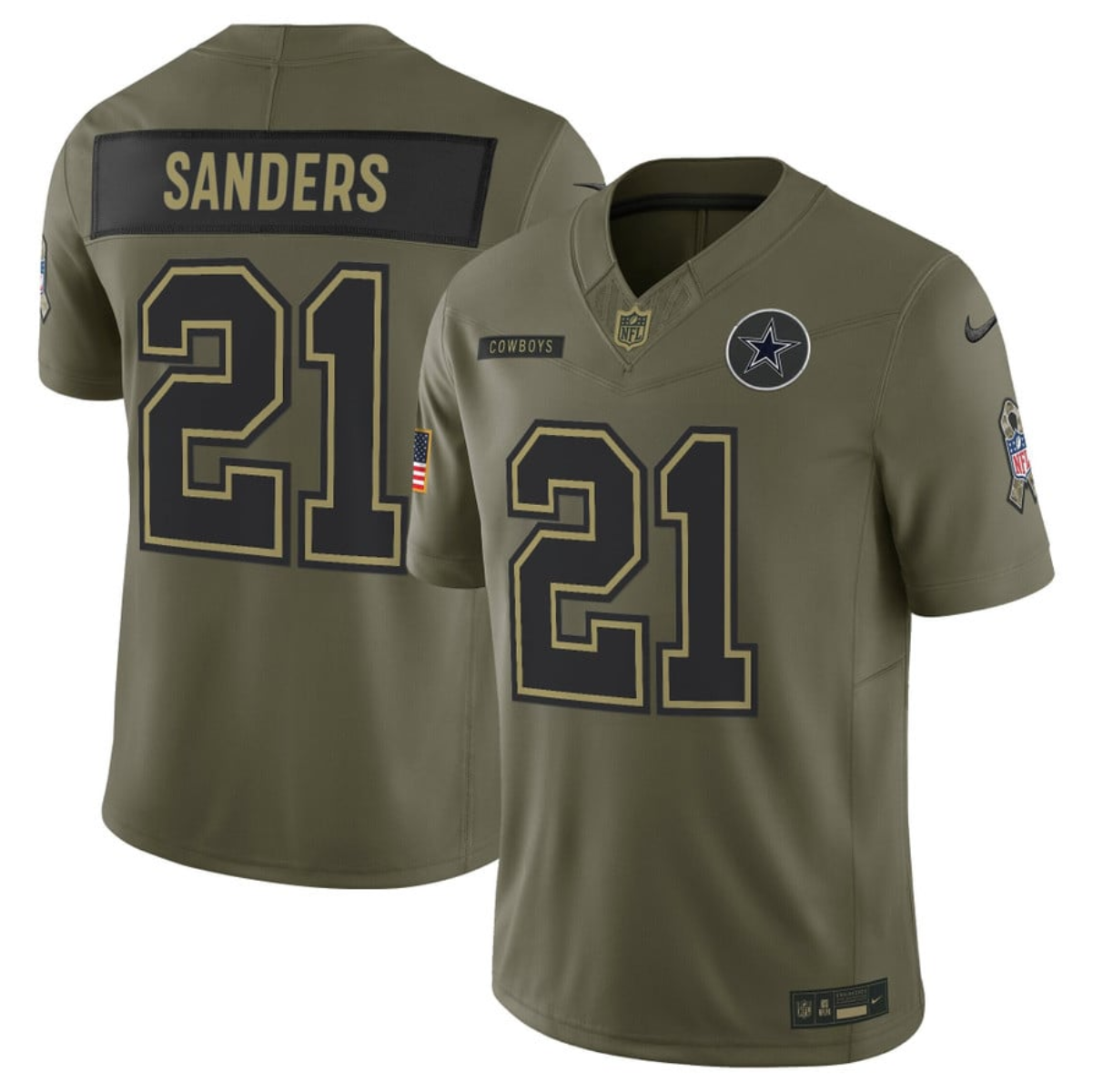 Men's Dallas Cowboys #21 Deion Sanders Olive 2025 F.U.S.E. Salute to Service Limited Stitched Football Jersey Men's Dallas Cowboys #21 Deion Sanders Olive 2025 F.U.S.E. Salute to Service Limited Stitched Football Jersey