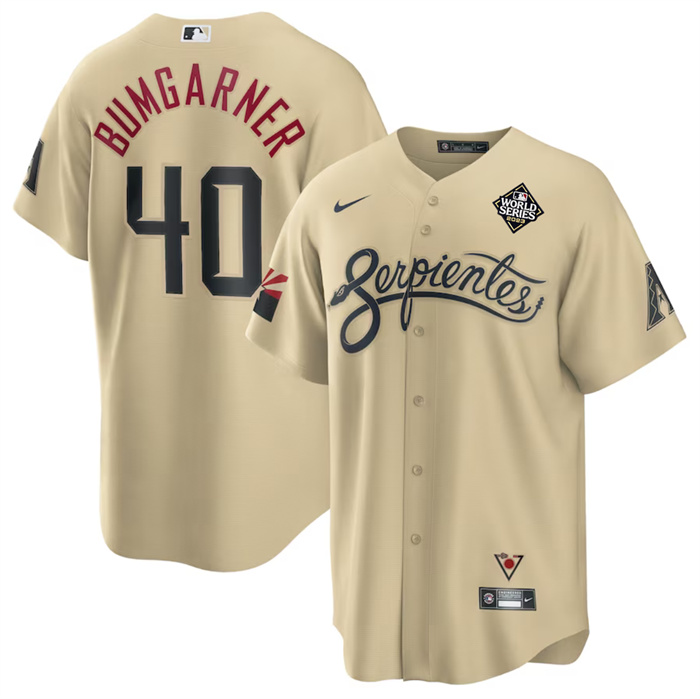 Men's Arizona Diamondbacks #40 Madison Bumgarner Gold 2023 World Series City Connect Cool Base Stitched Baseball Jersey Men's Arizona Diamondbacks #40 Madison Bumgarner Gold 2023 World Series City Connect Cool Base Stitched Baseball Jersey