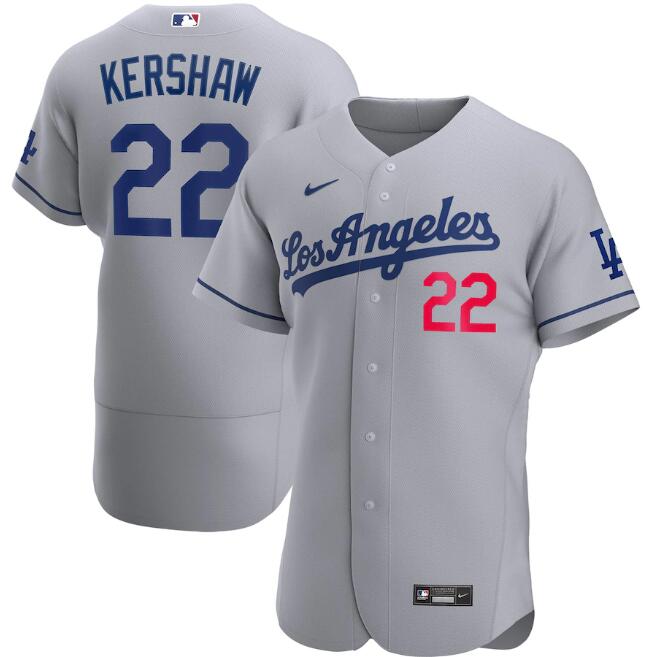 Men's Los Angeles Dodgers #22 Clayton Kershaw Grey MLB Flex Base Stitched Jersey Men's Los Angeles Dodgers #22 Clayton Kershaw Grey MLB Flex Base Stitched Jersey