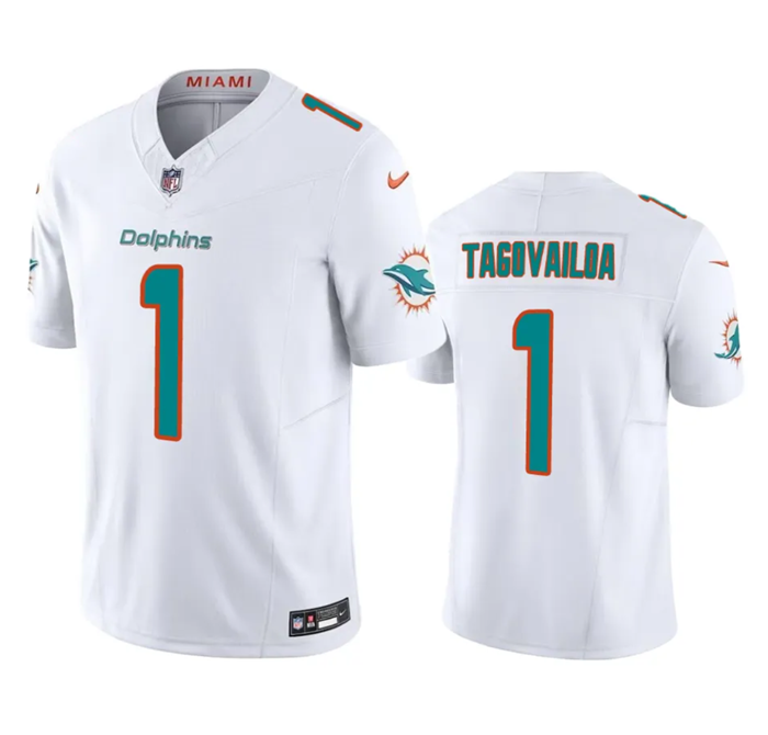 Men's Miami Dolphins #1 Tua Tagovailoa White 2023 F.U.S.E Vapor Limited Stitched Football Jersey Men's Miami Dolphins #1 Tua Tagovailoa White 2023 F.U.S.E Vapor Limited Stitched Football Jersey