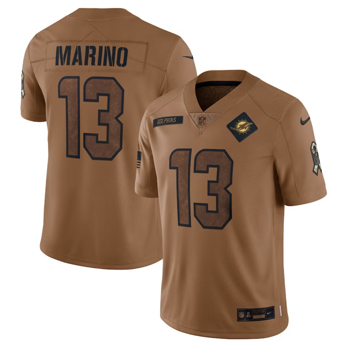 Men's Miami Dolphins #13 Dan Marino 2023 Brown Salute To Service Limited Stitched Football Jersey Men's Miami Dolphins #13 Dan Marino 2023 Brown Salute To Service Limited Stitched Football Jersey