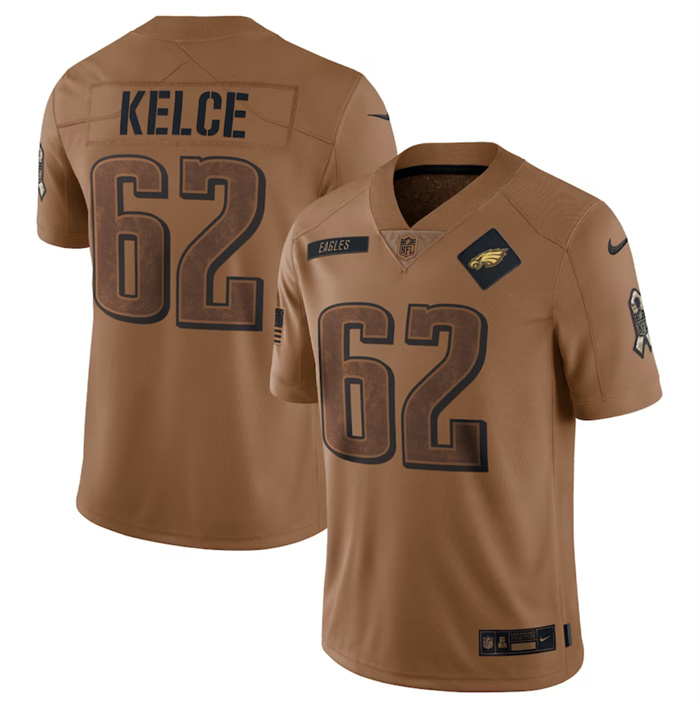 Men's Philadelphia Eagles #62 Jason Kelce 2023 Brown Salute To Service Limited Football Jersey Men's Philadelphia Eagles #62 Jason Kelce 2023 Brown Salute To Service Limited Football Jersey