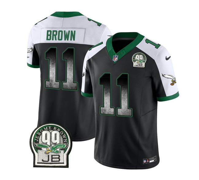Men's Philadelphia Eagles #11 A. J. Brown Black/White 2023 F.U.S.E. Throwback Vapor Untouchable Limited Stitched Football Jersey Men's Philadelphia Eagles #11 A. J. Brown Black/White 2023 F.U.S.E. Throwback Vapor Untouchable Limited Stitched Football Jersey