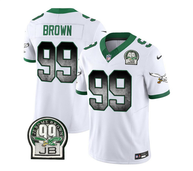 Men's Philadelphia Eagles #99 Jerome Brown White 2023 F.U.S.E. Throwback Vapor Untouchable Limited Stitched Football Jersey Men's Philadelphia Eagles #99 Jerome Brown White 2023 F.U.S.E. Throwback Vapor Untouchable Limited Stitched Football Jersey