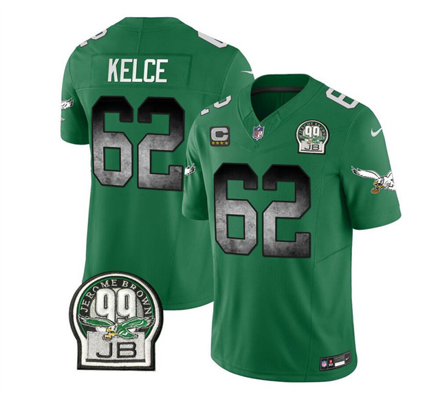 Men's Philadelphia Eagles #62 Jason Kelce Green 2023 F.U.S.E. With 4-star C Patch Throwback Vapor Untouchable Limited Stitched Football Jersey Men's Philadelphia Eagles #62 Jason Kelce Green 2023 F.U.S.E. With 4-star C Patch Throwback Vapor Untouchable Limited Stitched Football Jersey