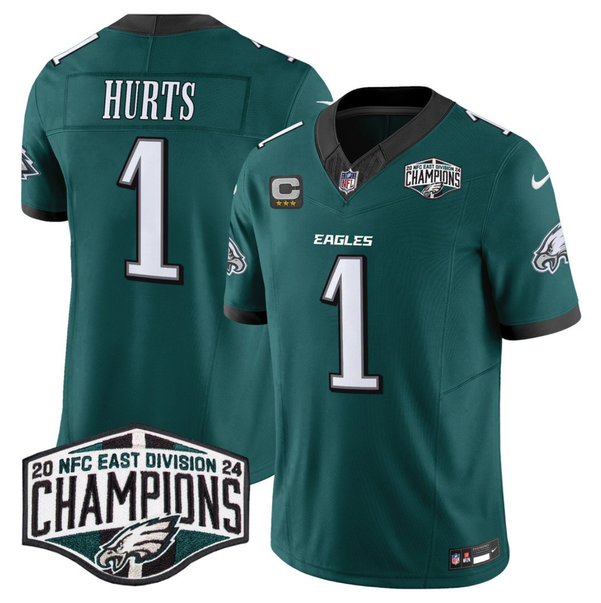 Men's Philadelphia Eagles #1 Jalen Hurts Black 2024 New NFC East Champions With 3-Star C Patch F.U.S.E. Vapor Untouchable Limited Stitched Football Jersey Men's Philadelphia Eagles #1 Jalen Hurts Black 2024 New NFC East Champions With 3-Star C Patch F.U.S.E. Vapor Untouchable Limited Stitched Football Jersey