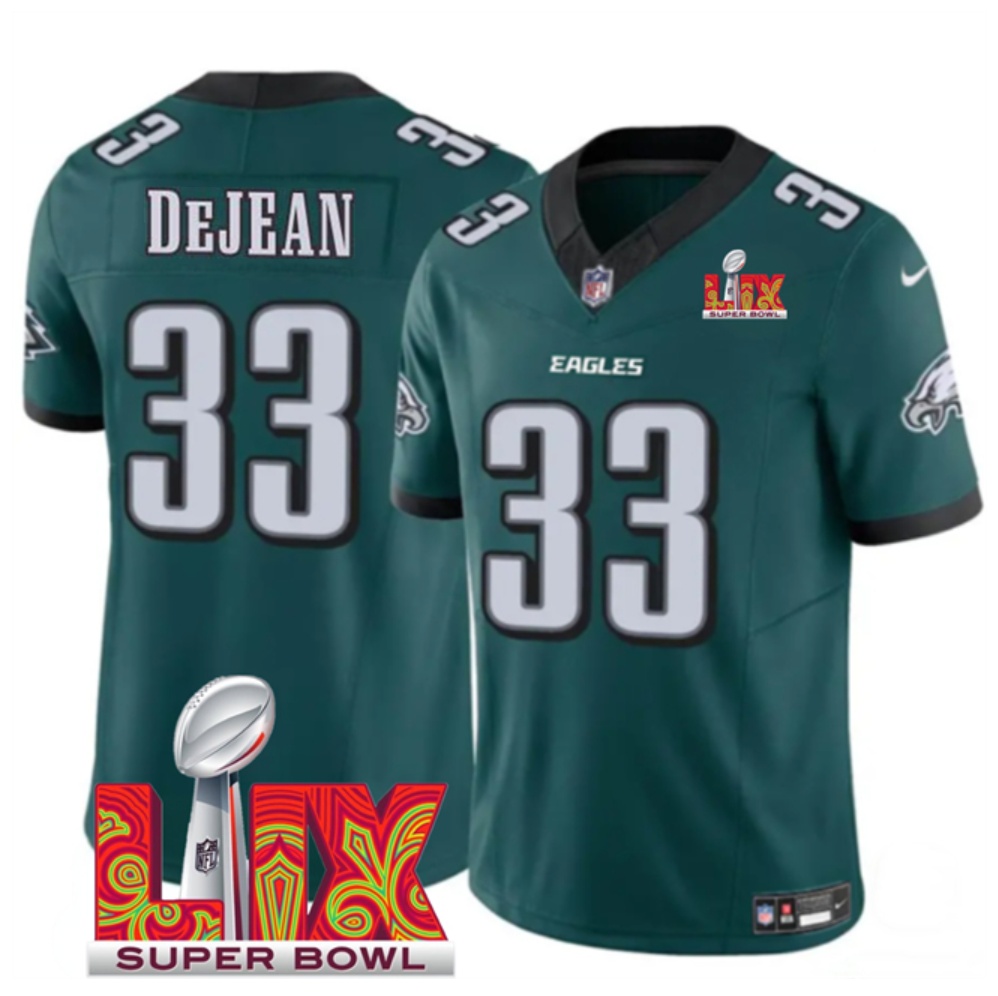 Men's Philadelphia Eagles #33 Cooper DeJean Green F.U.S.E. 24/25 Super Bowl LIX Vapor Untouchable Limited Stitched Football Jersey Men's Philadelphia Eagles #33 Cooper DeJean Green F.U.S.E. 24/25 Super Bowl LIX Vapor Untouchable Limited Stitched Football Jersey