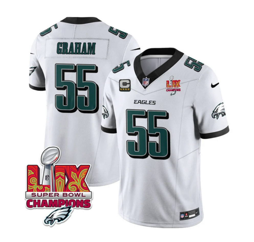 Men's Philadelphia Eagles #55 Brandon Graham White 2025 Eagles Logo Super Bowl LIX Patch And 4-Star C Patch New F.U.S.E. Vapor Limited Stitched Football Jersey Men's Philadelphia Eagles #55 Brandon Graham White 2025 Eagles Logo Super Bowl LIX Patch And 4-Star C Patch New F.U.S.E. Vapor Limited Stitched Football Jersey
