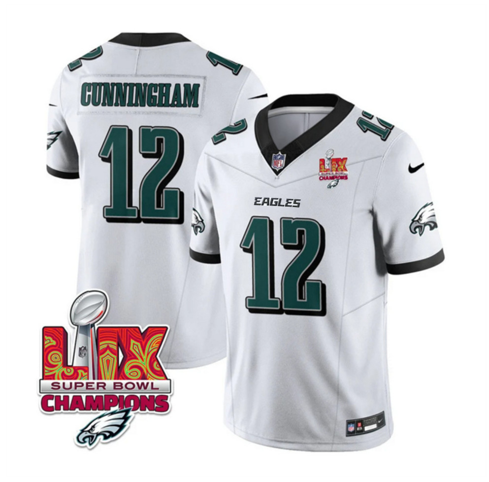 Men's Philadelphia Eagles #12 Randall Cunningham White 2025 Eagles Logo Super Bowl LIX Patch New F.U.S.E. Vapor Limited Stitched Football Jersey