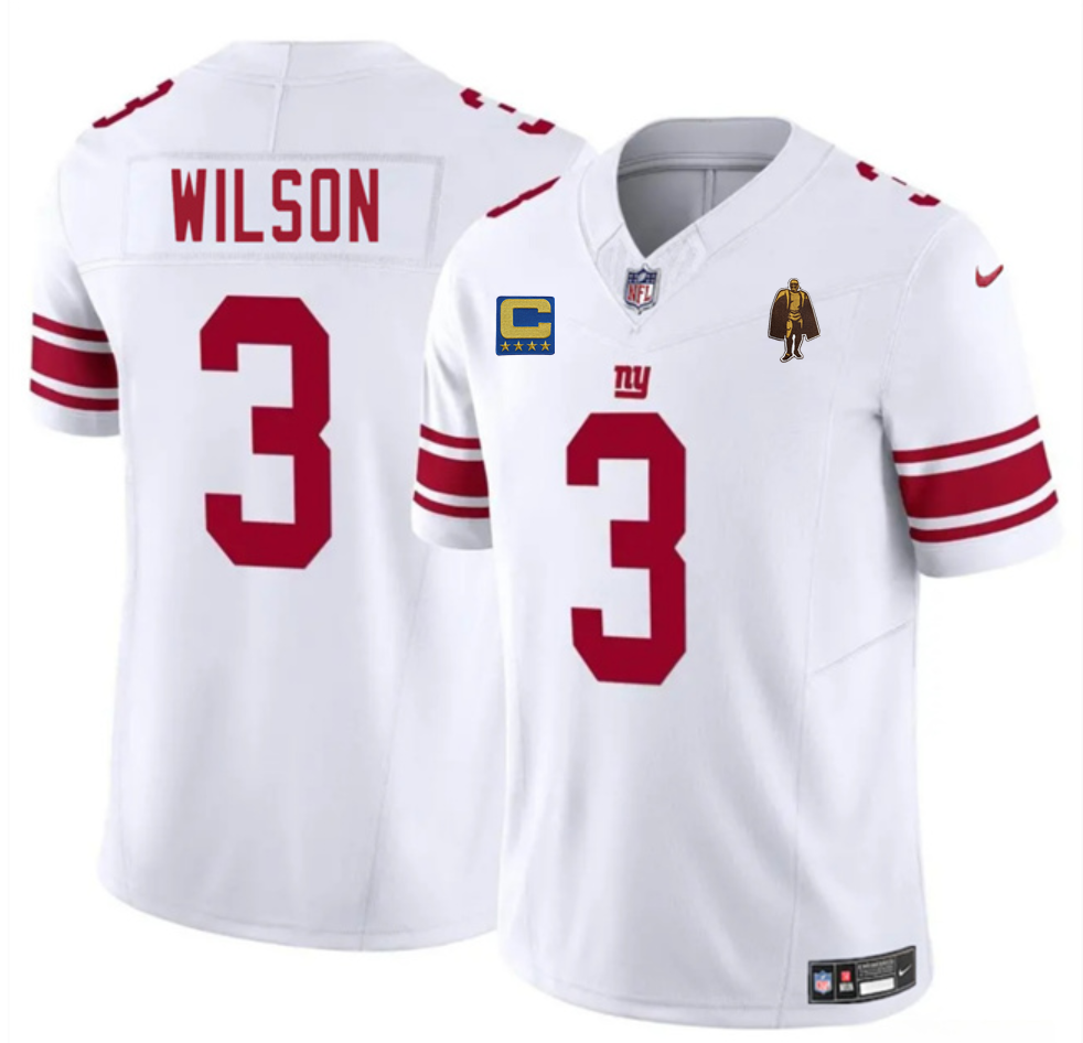 Men's New York Giants #3 Russell Wilson White 2025 F.U.S.E. With 4-star C Patch And Walter Payton Patch Vapor Untouchable Limited Stitched Jersey Men's New York Giants #3 Russell Wilson White 2025 F.U.S.E. With 4-star C Patch And Walter Payton Patch Vapor Untouchable Limited Stitched Jersey
