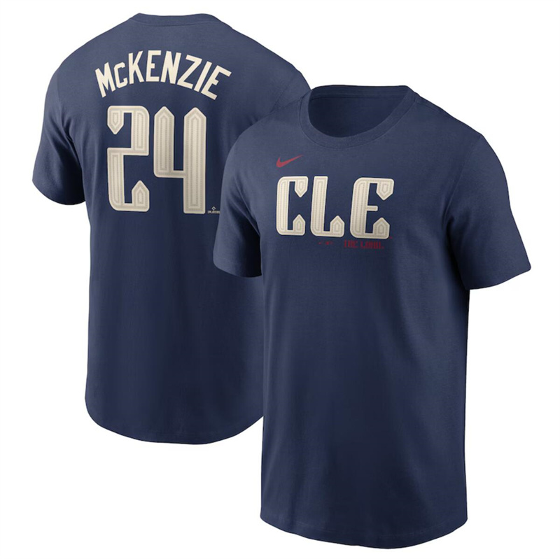 Men's Cleveland Guardians #24 Triston McKenzie Navy 2024 City Connect Name & Number T-Shirt Men's Cleveland Guardians #24 Triston McKenzie Navy 2024 City Connect Name & Number T-Shirt