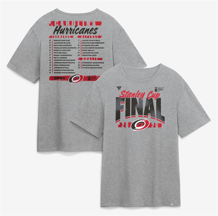 Men's Carolina Hurricanes Heather Gray 2026 Stanley Cup Final Roster T-Shirt Men's Carolina Hurricanes Heather Gray 2026 Stanley Cup Final Roster T-Shirt