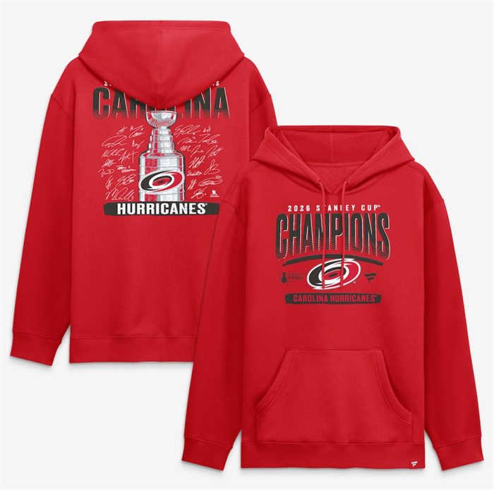 Men's Carolina Hurricanes Red 2026 Stanley Cup Champions Signature Roster Hoodie