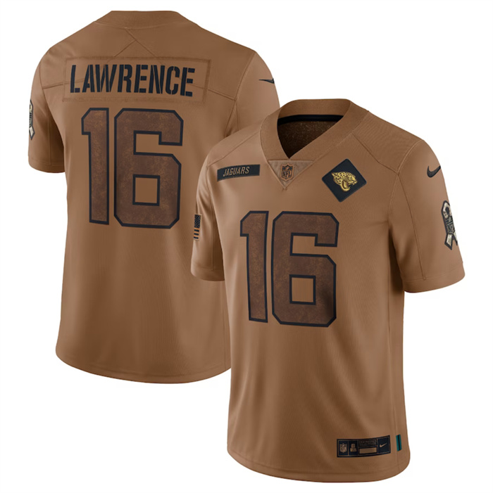 Men's Jacksonville Jaguars #16 Trevor Lawrence 2023 Brown Salute To Service Limited Football Jersey