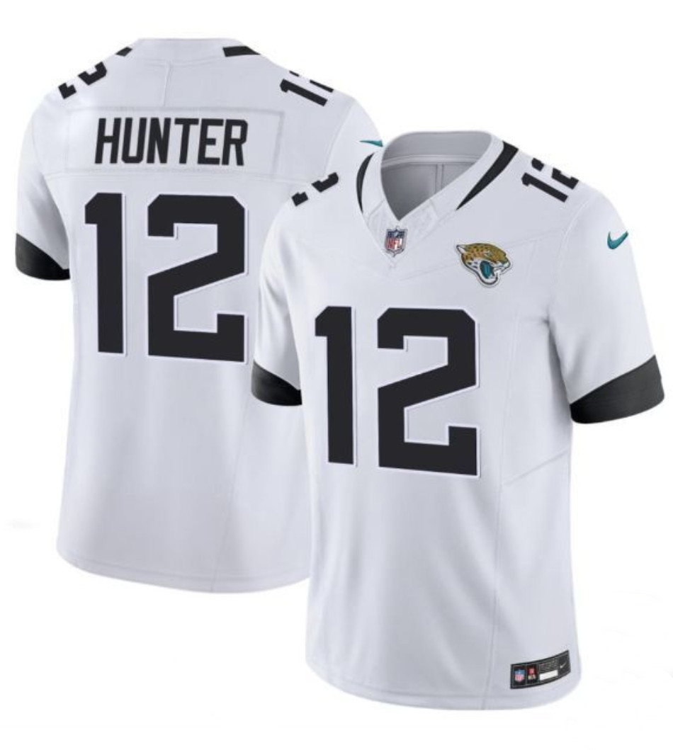Men's Jacksonville Jaguars #12 Travis Hunter White 2025 Draft F.U.S.E. Vapor Limited Stitched Football Jersey Men's Jacksonville Jaguars #12 Travis Hunter White 2025 Draft F.U.S.E. Vapor Limited Stitched Football Jersey