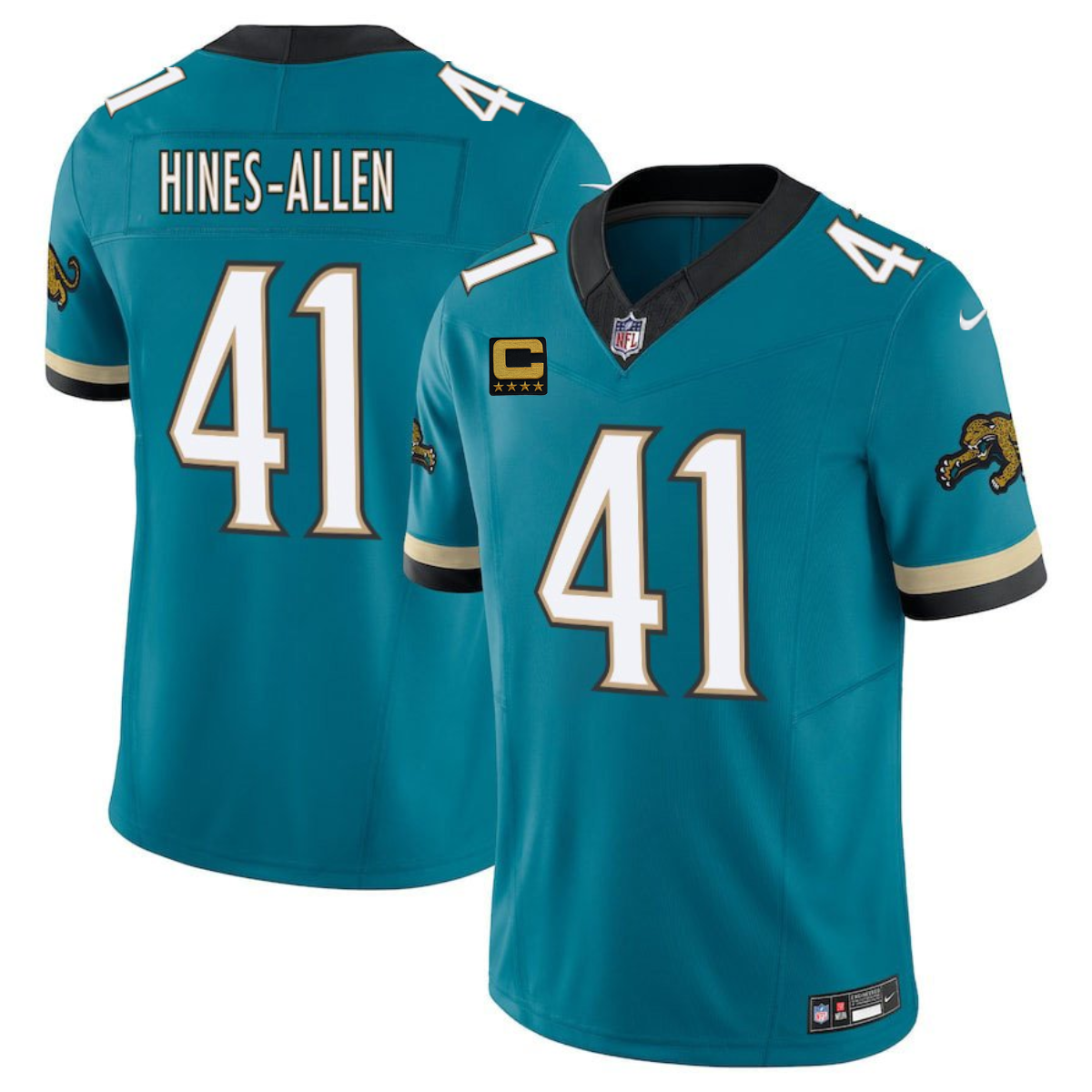 Men's Jacksonville Jaguars #41 Josh Hines-Allen Teal 2025 F.U.S.E. With 4-Star C Patch Prowler Throwback Vapor Limited Stitched Football Jersey Men's Jacksonville Jaguars #41 Josh Hines-Allen Teal 2025 F.U.S.E. With 4-Star C Patch Prowler Throwback Vapor Limited Stitched Football Jersey