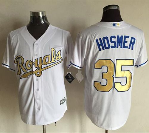 Royals #35 Eric Hosmer White New Cool Base 2015 World Series Champions Gold Program Stitched MLB Jersey Royals #35 Eric Hosmer White New Cool Base 2015 World Series Champions Gold Program Stitched MLB Jersey