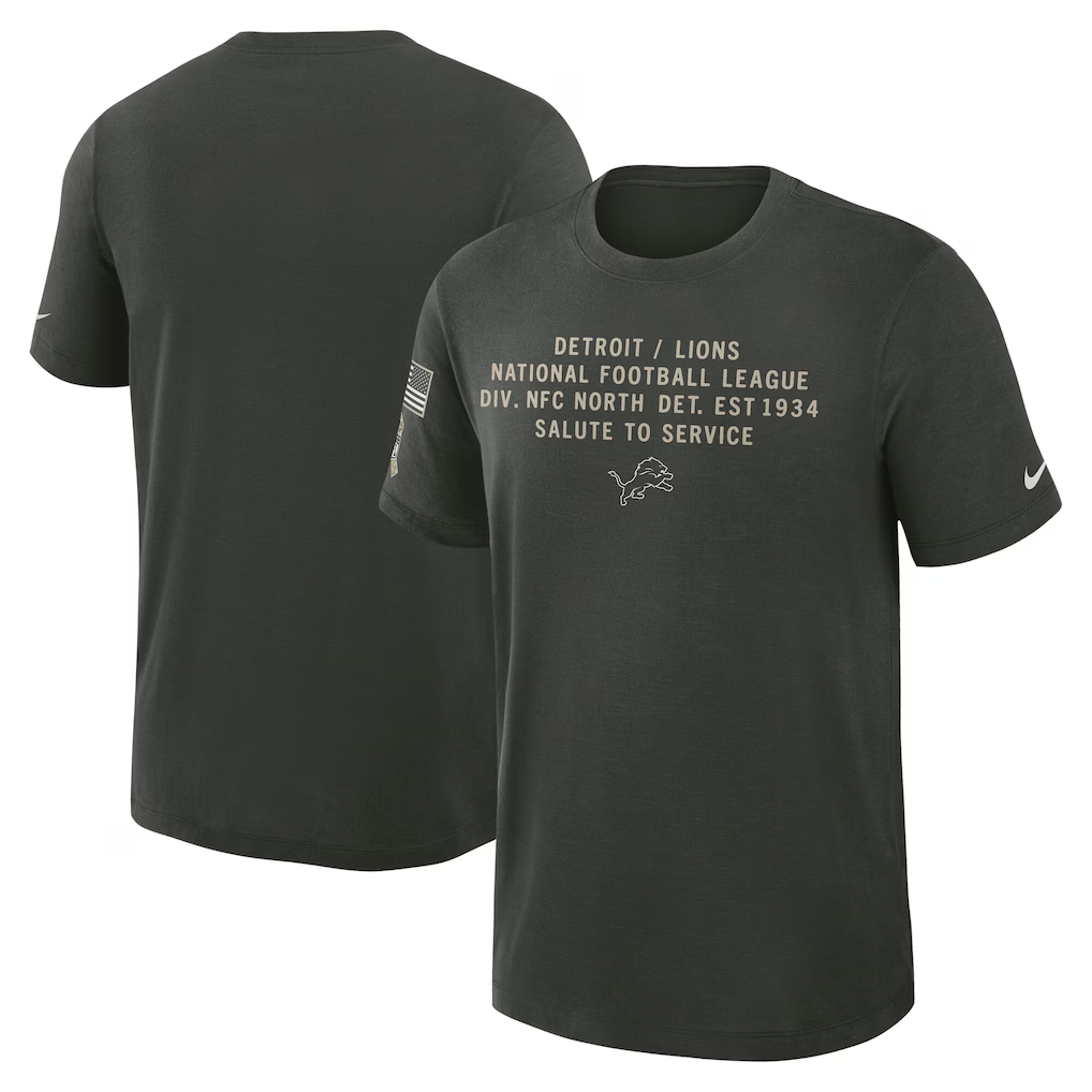Men's Detroit Lions Dark Green 2025 Salute to Service Sideline Slub Dri-FIT T-Shirt Men's Detroit Lions Dark Green 2025 Salute to Service Sideline Slub Dri-FIT T-Shirt