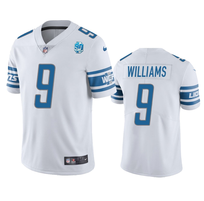 Men's Detroit Lions #9 Jameson Williams White 2023 90th Anniversary Vapor Untouchable Limited Stitched Jersey Men's Detroit Lions #9 Jameson Williams White 2023 90th Anniversary Vapor Untouchable Limited Stitched Jersey