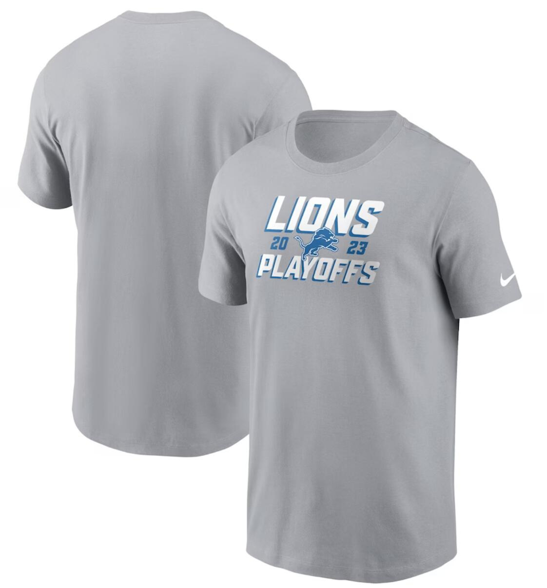 Men's Detroit Lions Gray 2023 NFL Playoffs Iconic T-Shirt Men's Detroit Lions Gray 2023 NFL Playoffs Iconic T-Shirt