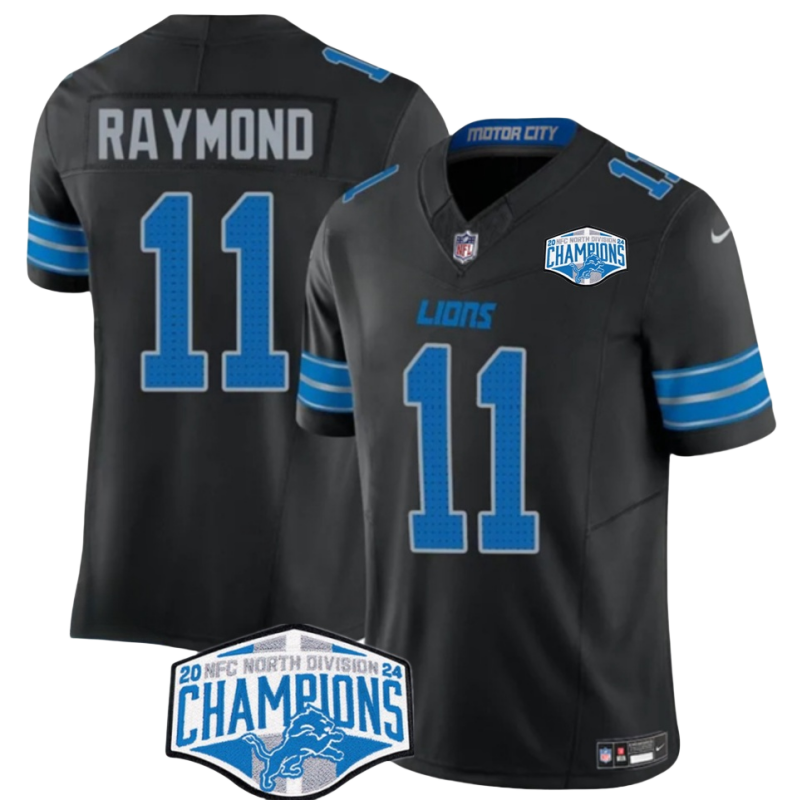 Men's Detroit Lions #11 Kalif Raymond Black 2024 NFC North Champions F.U.S.E. Vapor Limited Stitched Jersey