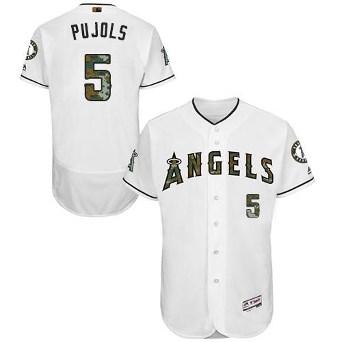Angels of Anaheim #5 Albert Pujols White Flexbase Authentic Collection Memorial Day Stitched MLB Jersey Angels of Anaheim #5 Albert Pujols White Flexbase Authentic Collection Memorial Day Stitched MLB Jersey