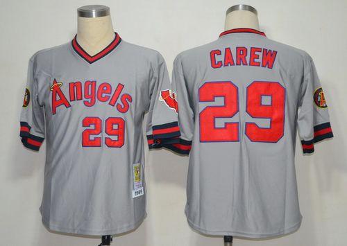 Mitchell And Ness 1985 Angels of Anaheim #29 Rod Carew Grey Stitched Throwback MLB Jersey Mitchell And Ness 1985 Angels of Anaheim #29 Rod Carew Grey Stitched Throwback MLB Jersey