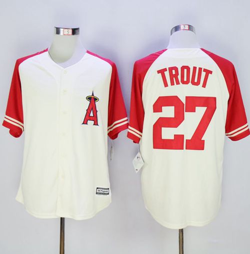 Angels of Anaheim #27 Mike Trout Cream/Red Exclusive New Cool Base Stitched MLB Jersey Angels of Anaheim #27 Mike Trout Cream/Red Exclusive New Cool Base Stitched MLB Jersey