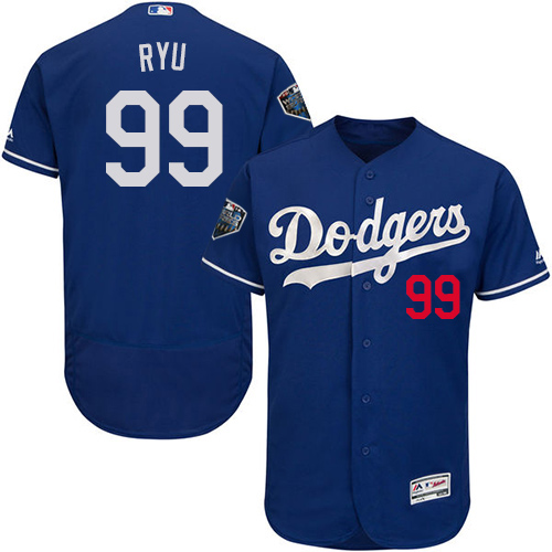 Dodgers #99 Hyun-Jin Ryu Blue Flexbase Authentic Collection 2018 World Series Stitched MLB Jersey Dodgers #99 Hyun-Jin Ryu Blue Flexbase Authentic Collection 2018 World Series Stitched MLB Jersey