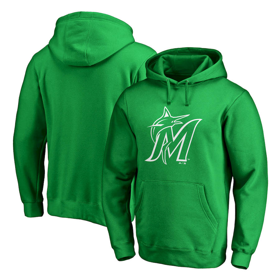 Miami Marlins Majestic St. Patrick's Day White Logo Pullover Hoodie Kelly Green Miami Marlins Majestic St. Patrick's Day White Logo Pullover Hoodie Kelly Green
