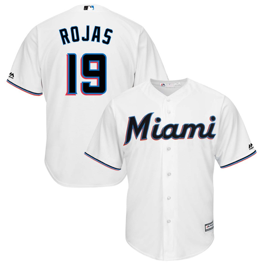 Miami Marlins #19 Miguel Rojas Majestic Home 2019 Cool Base Player Jersey White Miami Marlins #19 Miguel Rojas Majestic Home 2019 Cool Base Player Jersey White