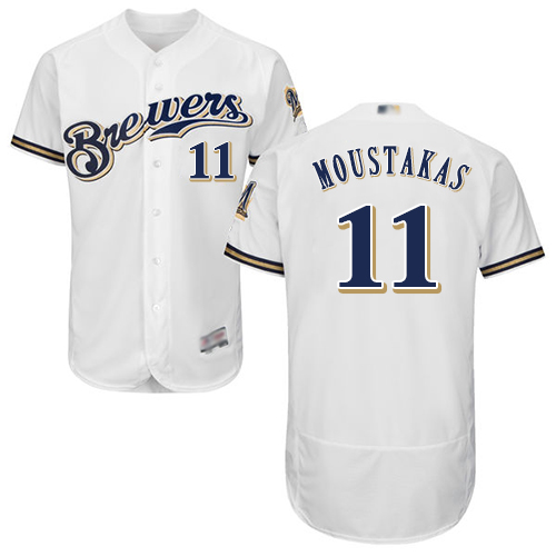 Brewers #11 Mike Moustakas White Flexbase Authentic Collection Stitched MLB Jersey Brewers #11 Mike Moustakas White Flexbase Authentic Collection Stitched MLB Jersey