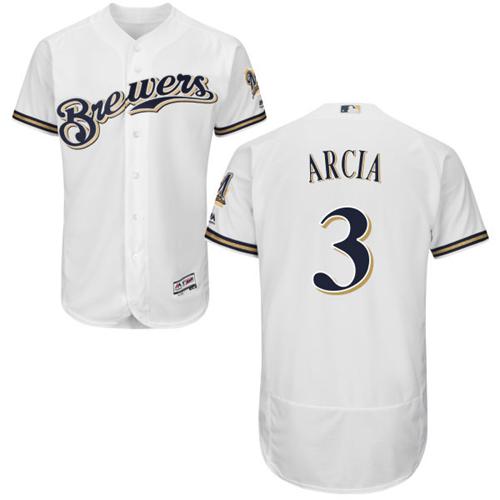 Brewers #3 Orlando Arcia White Flexbase Authentic Collection Stitched MLB Jersey Brewers #3 Orlando Arcia White Flexbase Authentic Collection Stitched MLB Jersey