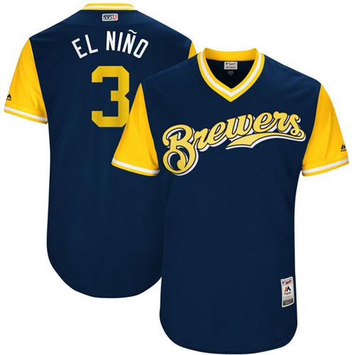 Brewers #3 Orlando Arcia Navy "El Nino" Players Weekend Authentic Stitched MLB Jersey Brewers #3 Orlando Arcia Navy "El Nino" Players Weekend Authentic Stitched MLB Jersey