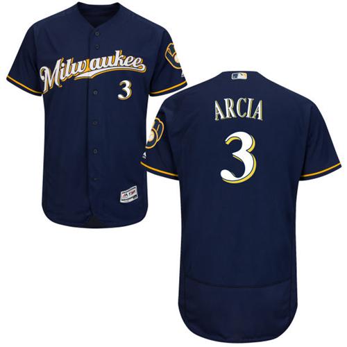 Brewers #3 Orlando Arcia Navy Blue Flexbase Authentic Collection Stitched MLB Jersey Brewers #3 Orlando Arcia Navy Blue Flexbase Authentic Collection Stitched MLB Jersey