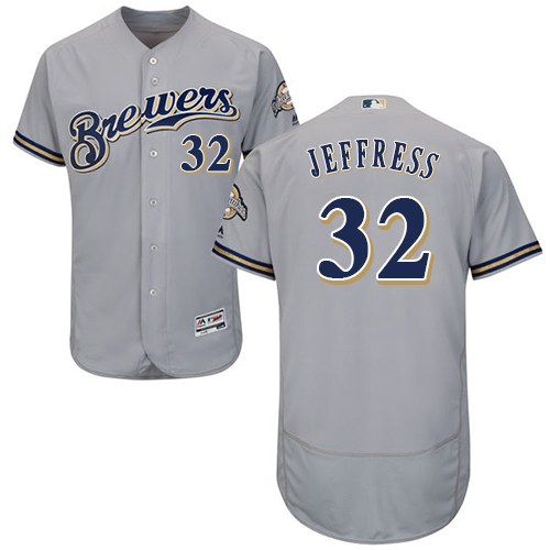 Brewers #32 Jeremy Jeffress Grey Flexbase Authentic Collection Stitched MLB Jersey Brewers #32 Jeremy Jeffress Grey Flexbase Authentic Collection Stitched MLB Jersey