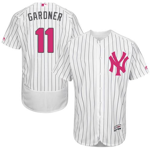 Yankees #11 Brett Gardner White Strip Flexbase Authentic Collection Mother's Day Stitched MLB Jersey Yankees #11 Brett Gardner White Strip Flexbase Authentic Collection Mother's Day Stitched MLB Jersey