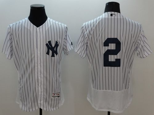 Yankees #2 Derek Jeter White Strip Flexbase Authentic Collection Stitched MLB Jersey Yankees #2 Derek Jeter White Strip Flexbase Authentic Collection Stitched MLB Jersey