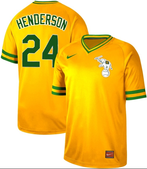 Nike Athletics #24 Rickey Henderson Yellow Authentic Cooperstown Collection Stitched MLB Jersey Nike Athletics #24 Rickey Henderson Yellow Authentic Cooperstown Collection Stitched MLB Jersey